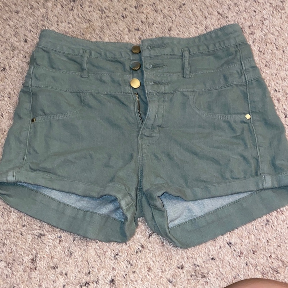 Olive high waisted denim shorts
